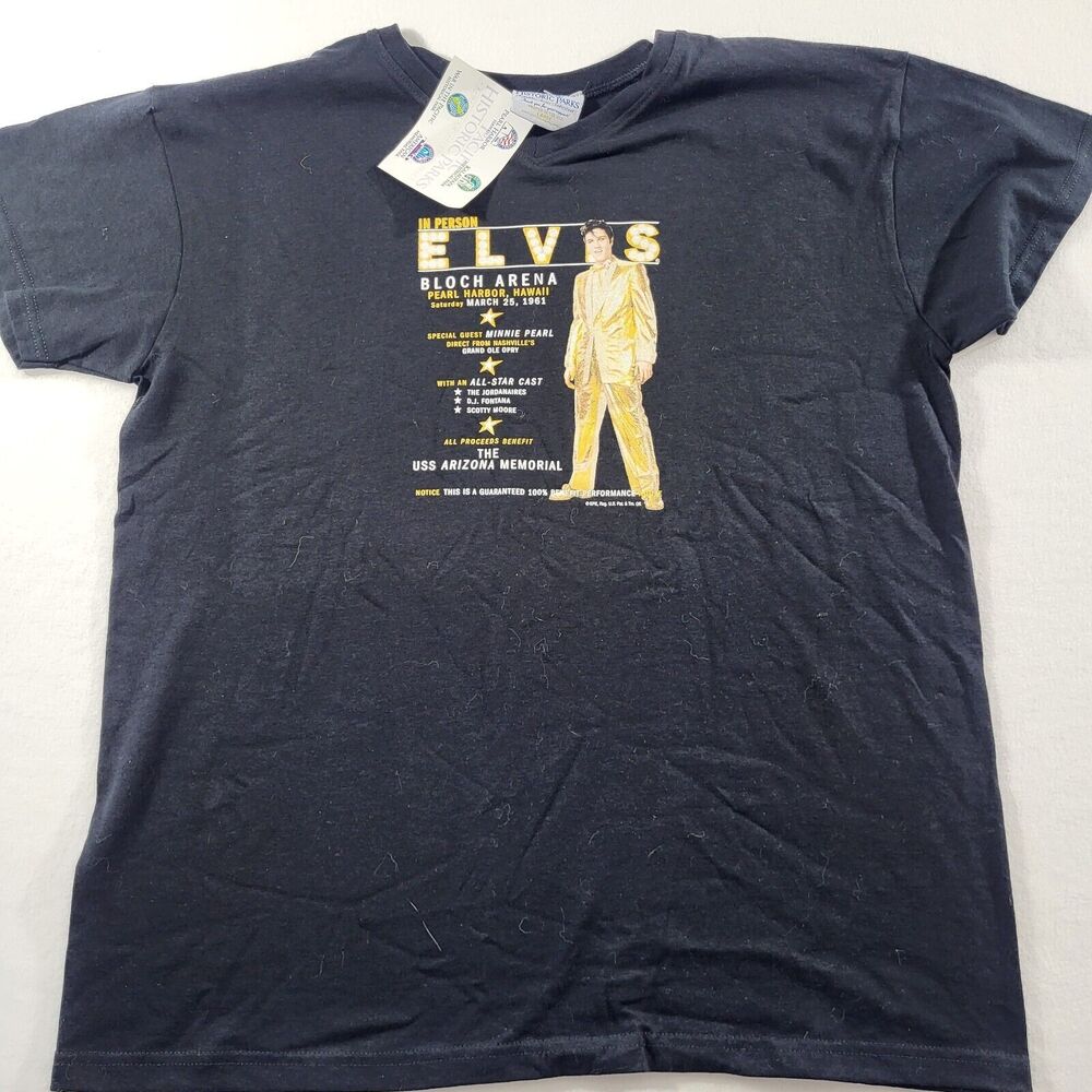 Elvis Presley Black Large T-Shirt Benefit Concert in Hawaii Gold Suit Rare 1961